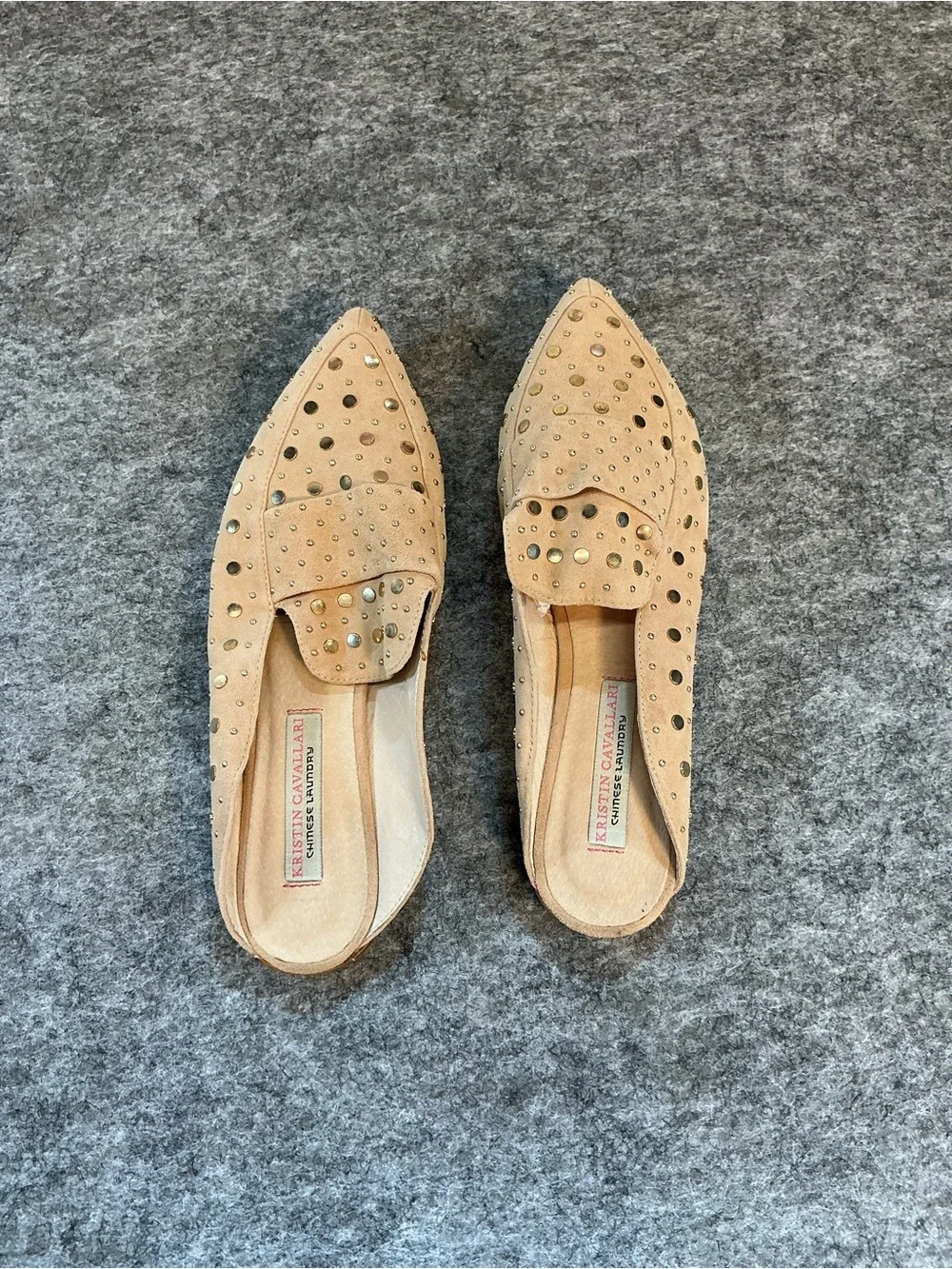 Chinese Laundry Studded Pointed-Toe Loafers in Beige Size 10
